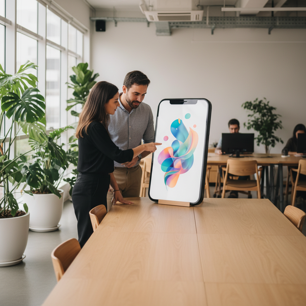 Equipe de e-commerce analisando métricas de conversão mobile em escritório moderno com foco em experiência do usuário e aplicativos.