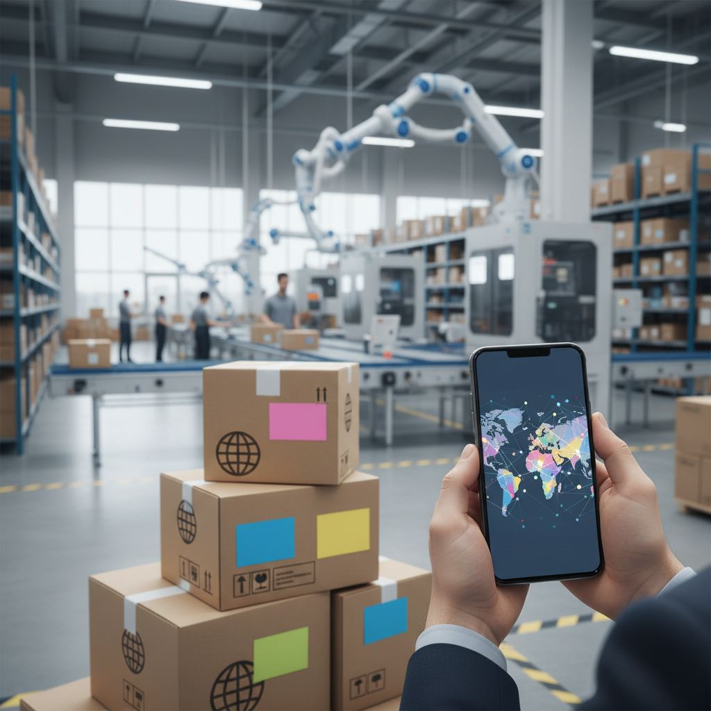 Operação logística de e-commerce internacional com pacotes e tecnologia mobile de rastreio